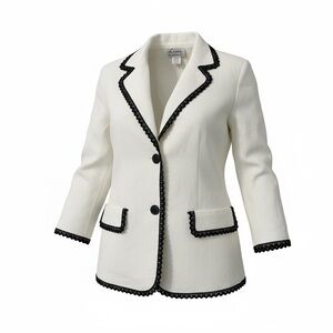 Linea by Louis Dell'Olio Linen Ivory & Black Crochet Lace Trim Blazer Small NWT*